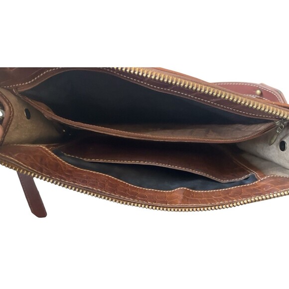 Vintage Brahmin Brown Leather Pecan Croc Purse Shoulder Handbag Crossbody - Picture 7 of 7